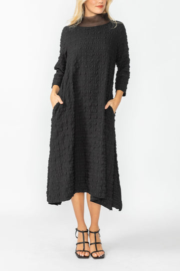 Black Organdy Stand Collar Dress